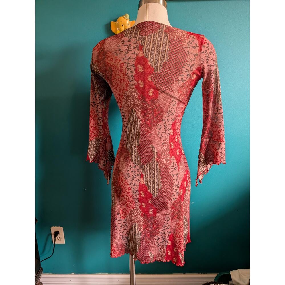 Vintage 90s Y2K mesh split front top bell sleeve fairycore small medium - Picture 5 of 6